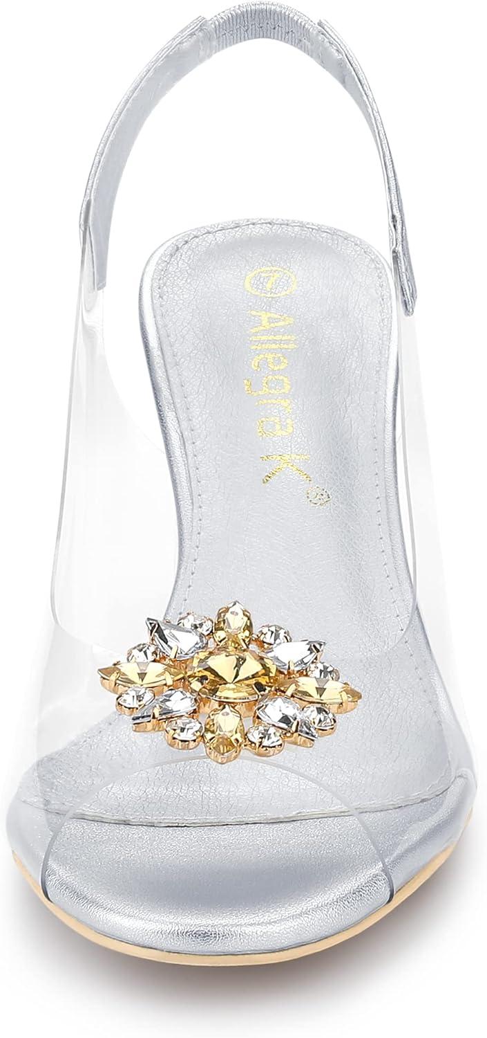 imageAllegra K Womens Clear Slingback Wedges Rhinestone Transparent Peep Toe HeelsSilver