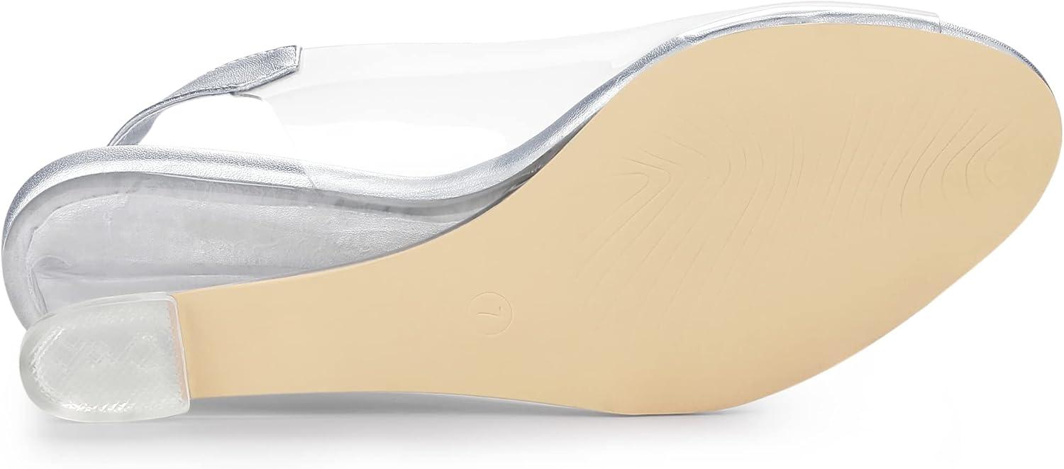 imageAllegra K Womens Clear Slingback Wedges Rhinestone Transparent Peep Toe HeelsSilver