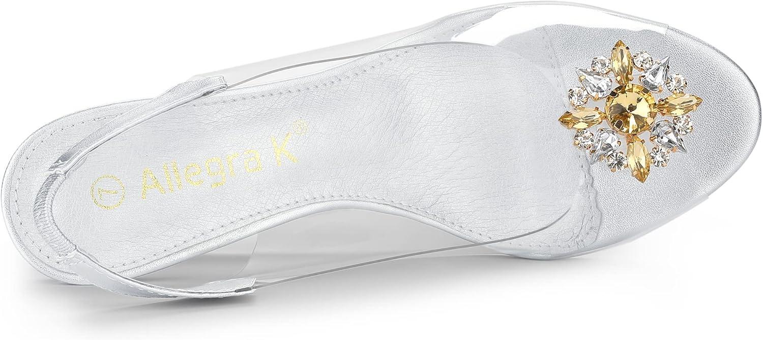 imageAllegra K Womens Clear Slingback Wedges Rhinestone Transparent Peep Toe HeelsSilver