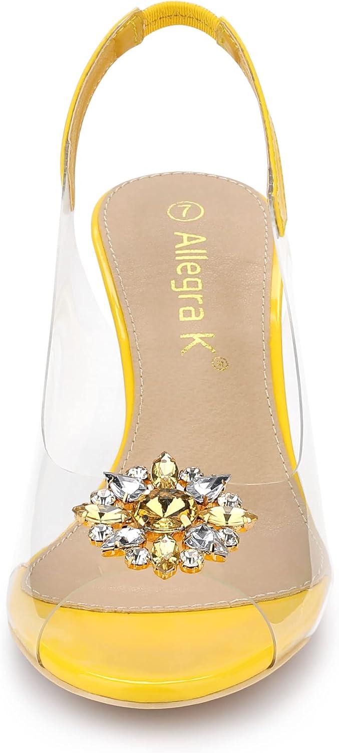 imageAllegra K Womens Clear Slingback Wedges Rhinestone Transparent Peep Toe HeelsYellow