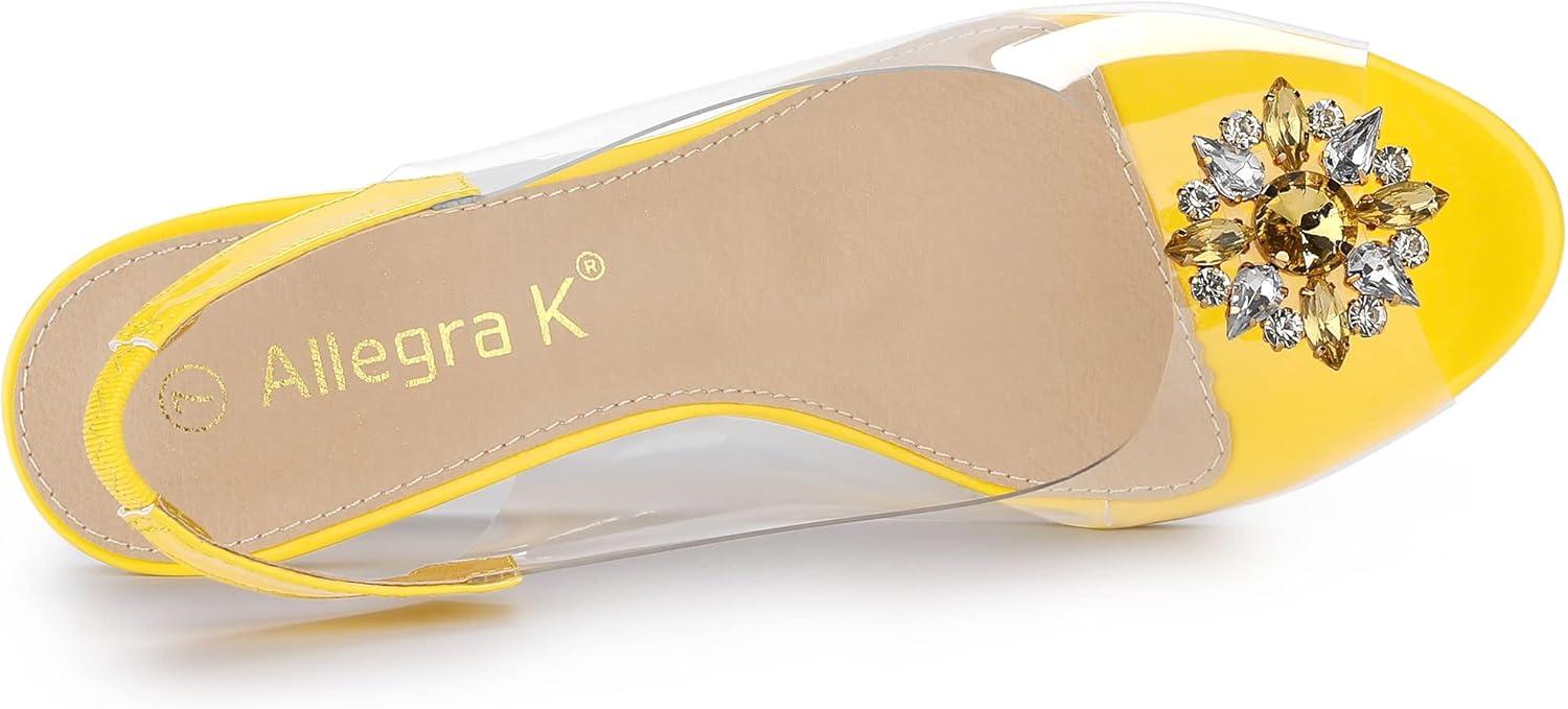 imageAllegra K Womens Clear Slingback Wedges Rhinestone Transparent Peep Toe HeelsYellow
