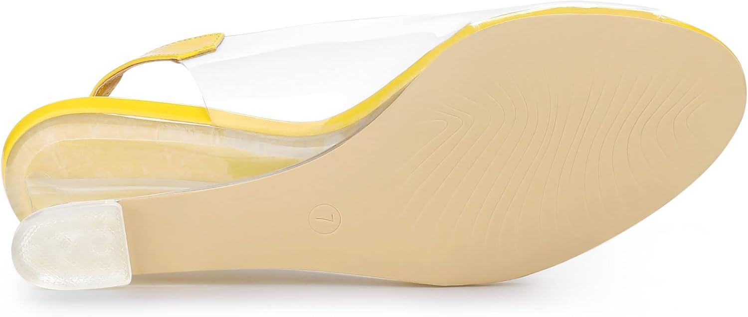 imageAllegra K Womens Clear Slingback Wedges Rhinestone Transparent Peep Toe HeelsYellow