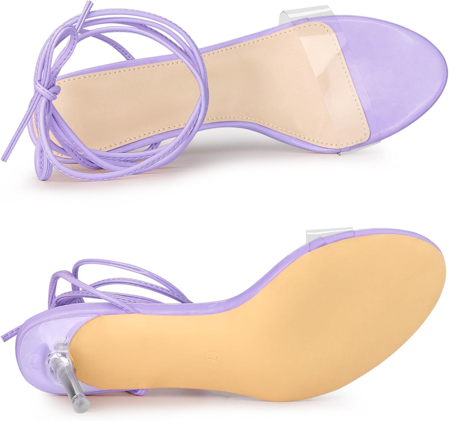imageAllegra K Womens Clear Strap Lace Up Stiletto Heels SandalsPurple