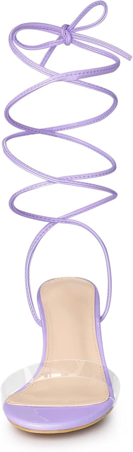 imageAllegra K Womens Clear Strap Lace Up Stiletto Heels SandalsPurple