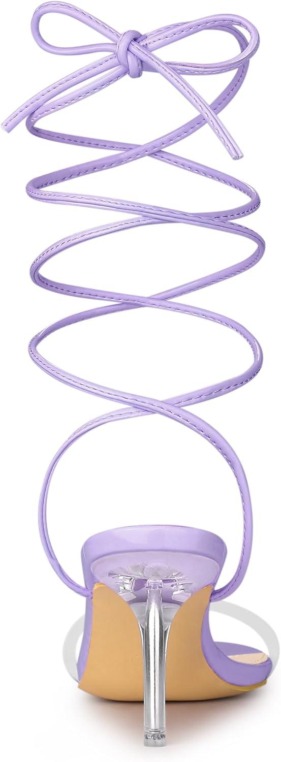 imageAllegra K Womens Clear Strap Lace Up Stiletto Heels SandalsPurple