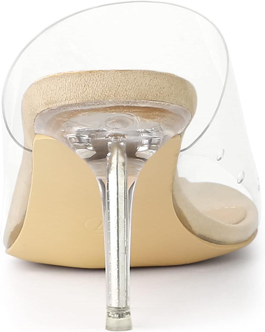 imageAllegra K Womens Clear Strap Open Toe Slip On Stiletto Heel Slide SandalsBeige