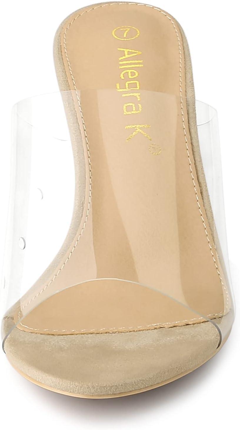 imageAllegra K Womens Clear Strap Open Toe Slip On Stiletto Heel Slide SandalsBeige
