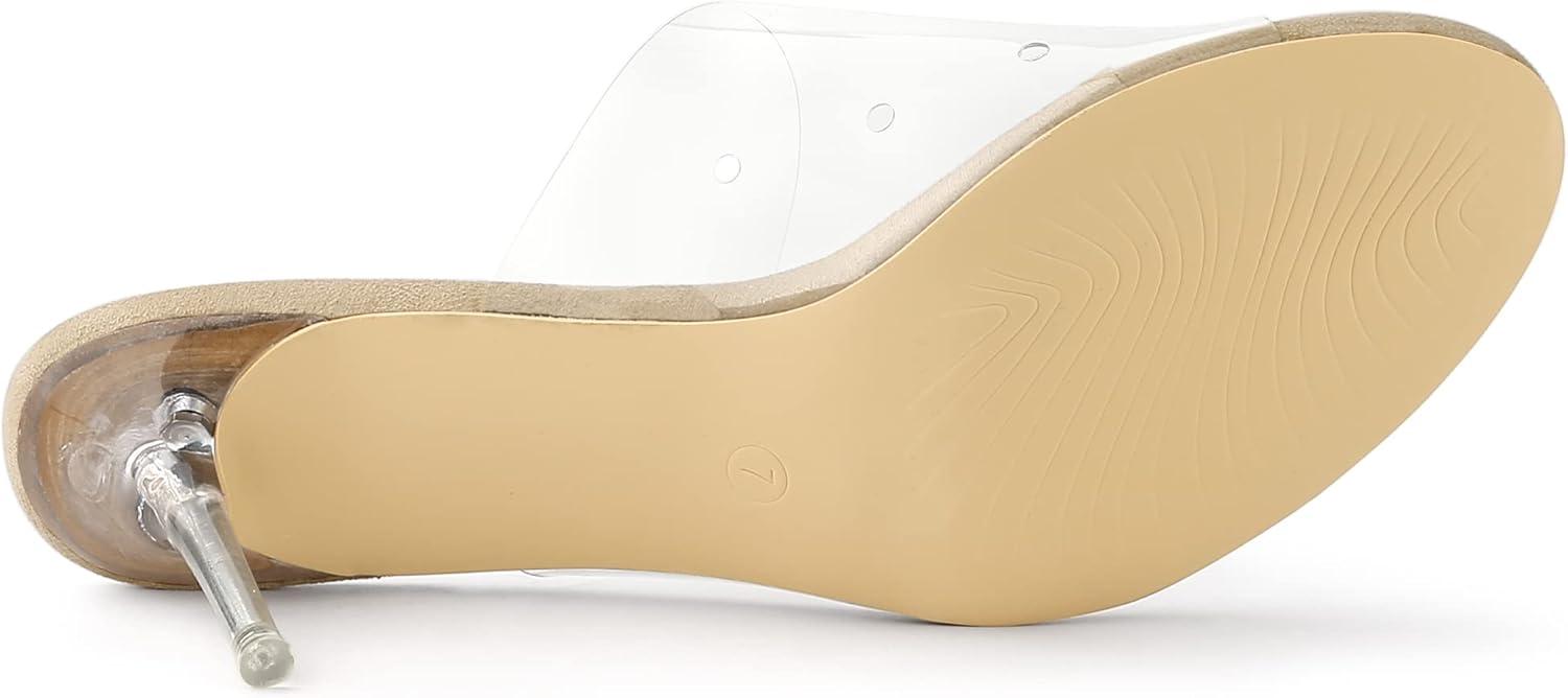 imageAllegra K Womens Clear Strap Open Toe Slip On Stiletto Heel Slide SandalsBeige