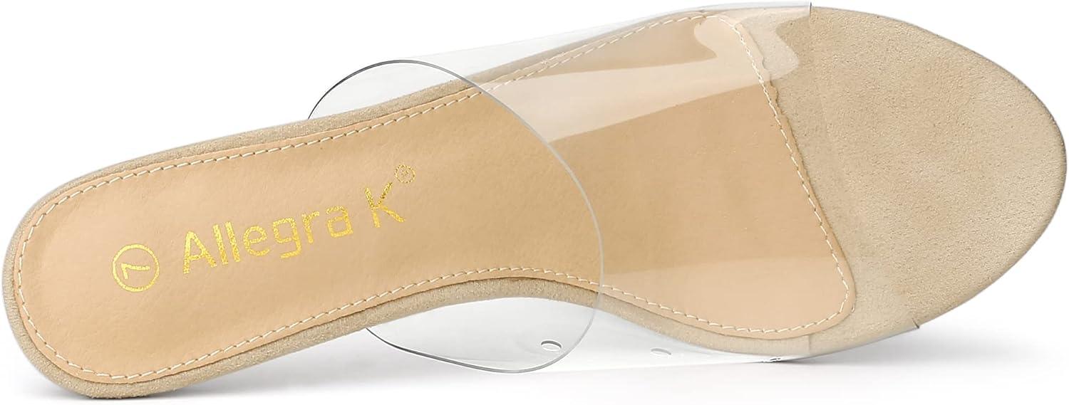 imageAllegra K Womens Clear Strap Open Toe Slip On Stiletto Heel Slide SandalsBeige