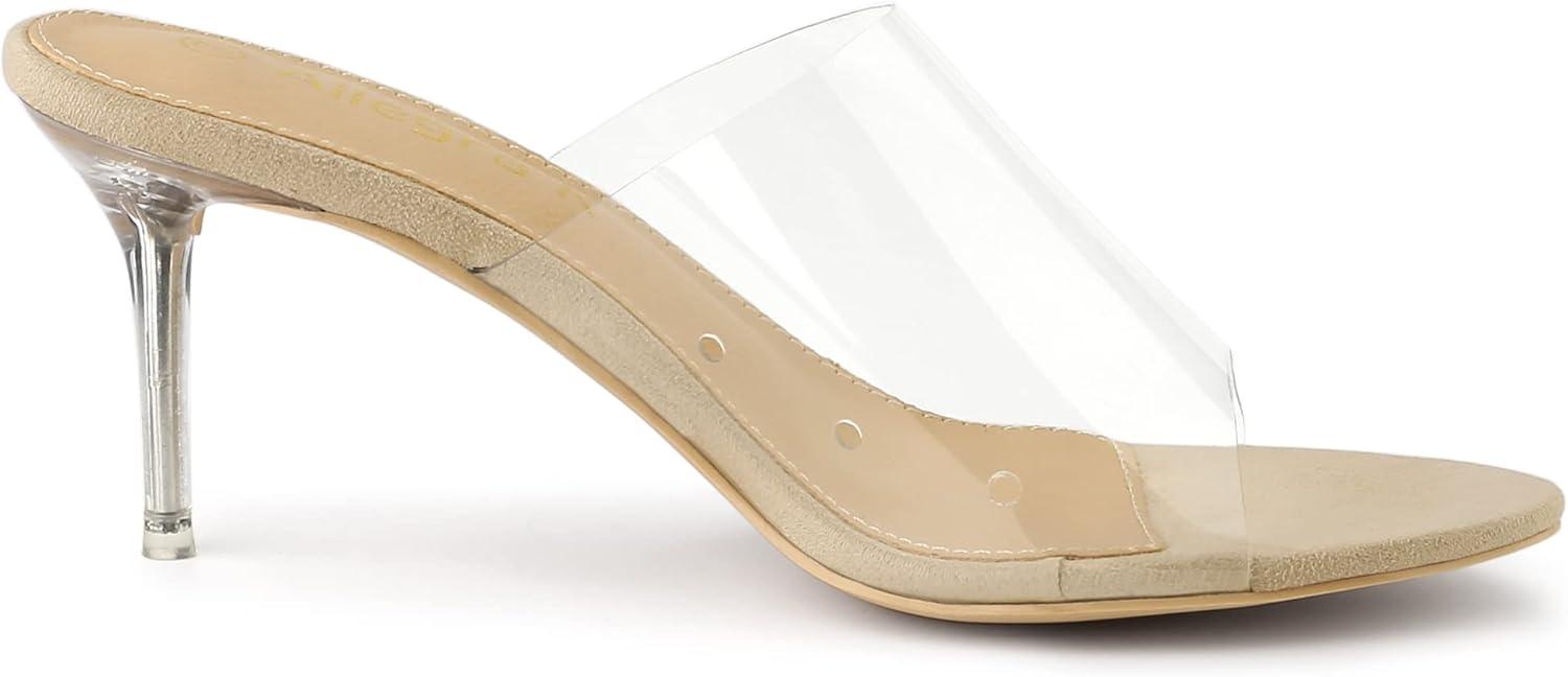 imageAllegra K Womens Clear Strap Open Toe Slip On Stiletto Heel Slide SandalsBeige