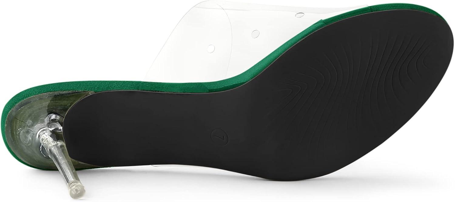 imageAllegra K Womens Clear Strap Open Toe Slip On Stiletto Heel Slide SandalsEmerald Green