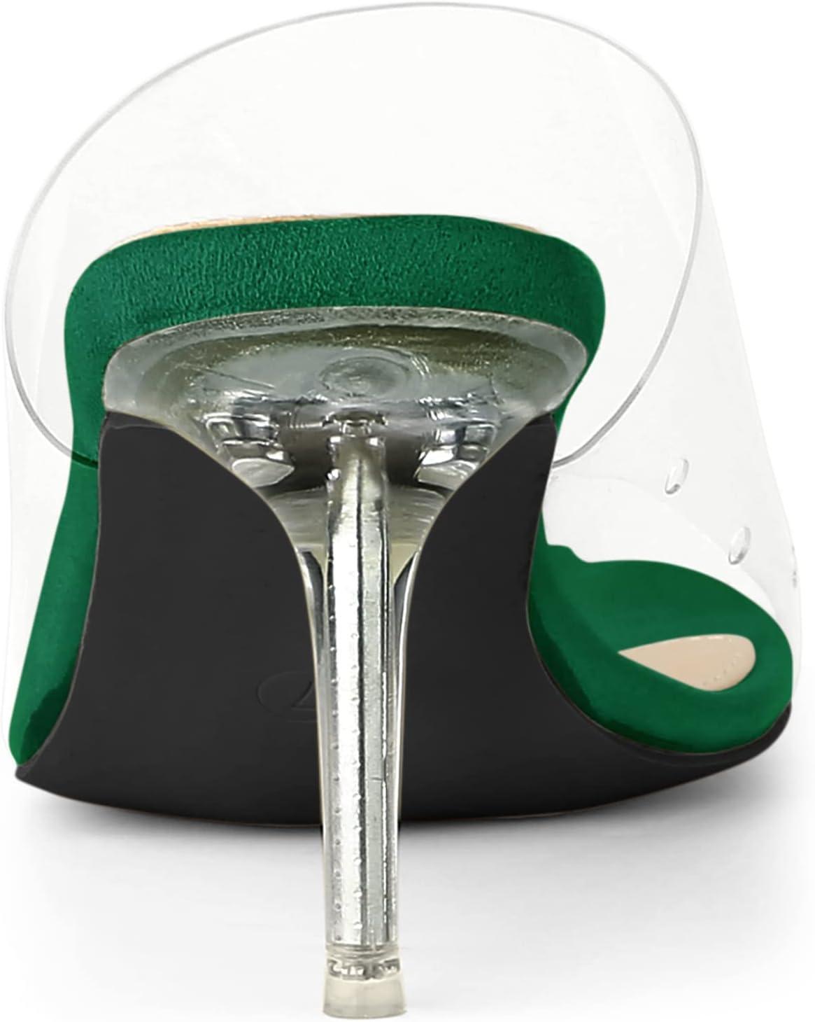 imageAllegra K Womens Clear Strap Open Toe Slip On Stiletto Heel Slide SandalsEmerald Green