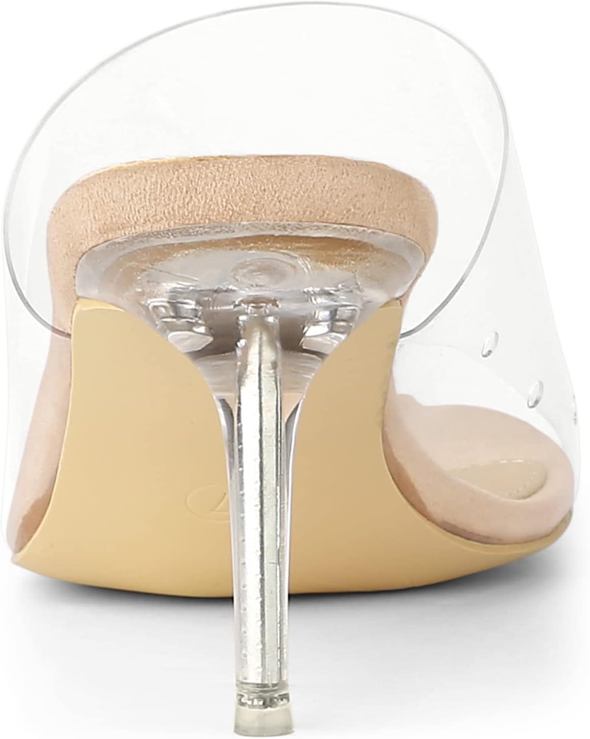 imageAllegra K Womens Clear Strap Open Toe Slip On Stiletto Heel Slide SandalsNude