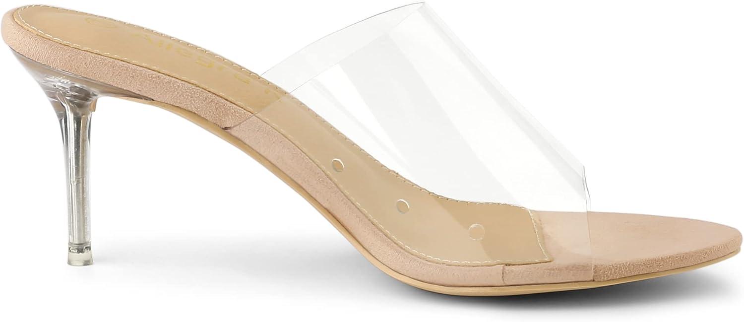 imageAllegra K Womens Clear Strap Open Toe Slip On Stiletto Heel Slide SandalsNude