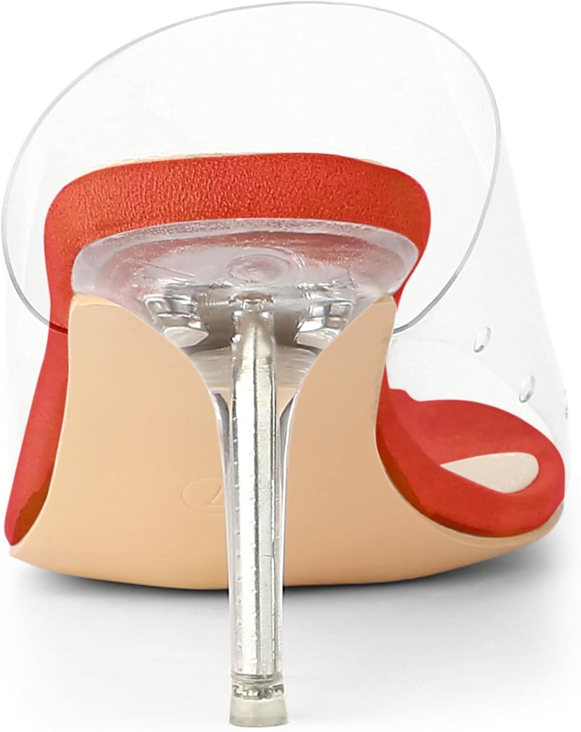 imageAllegra K Womens Clear Strap Open Toe Slip On Stiletto Heel Slide SandalsOrange