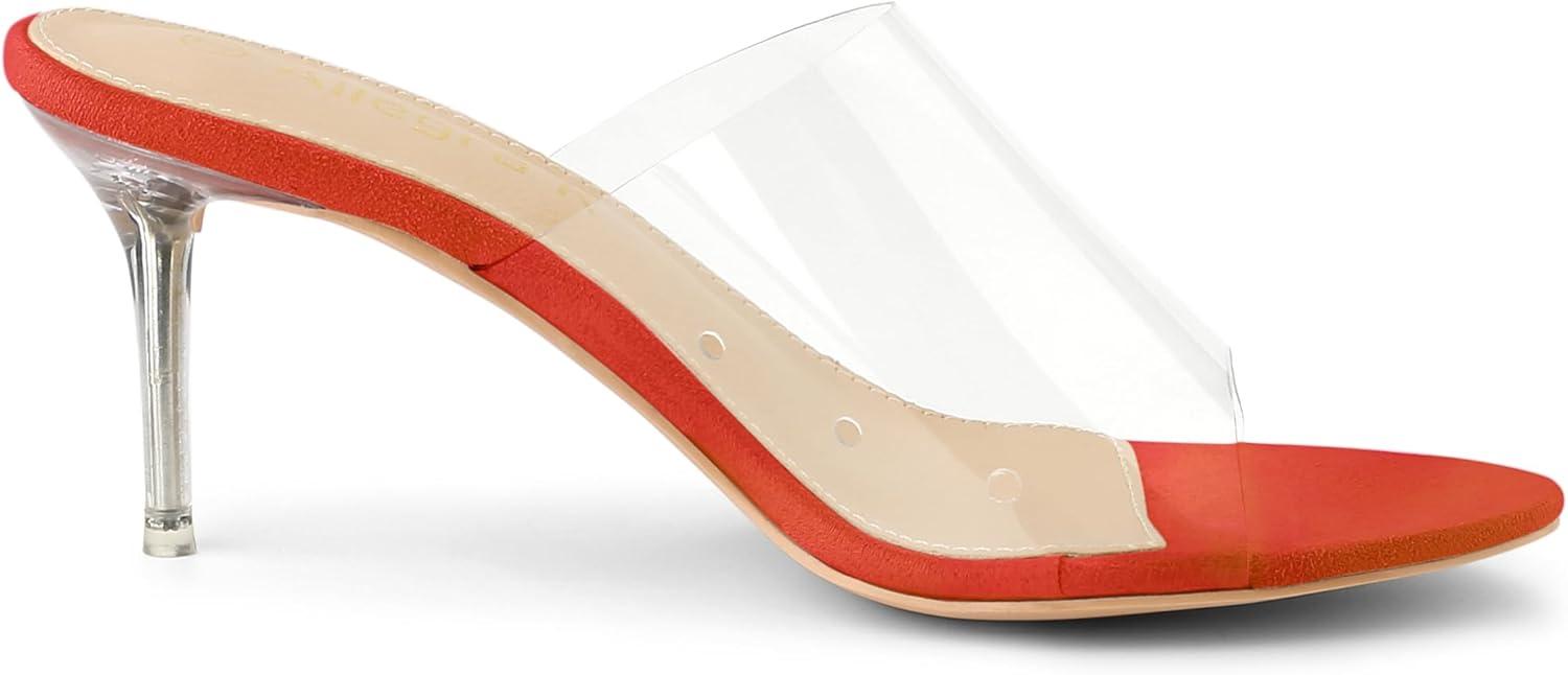 imageAllegra K Womens Clear Strap Open Toe Slip On Stiletto Heel Slide SandalsOrange