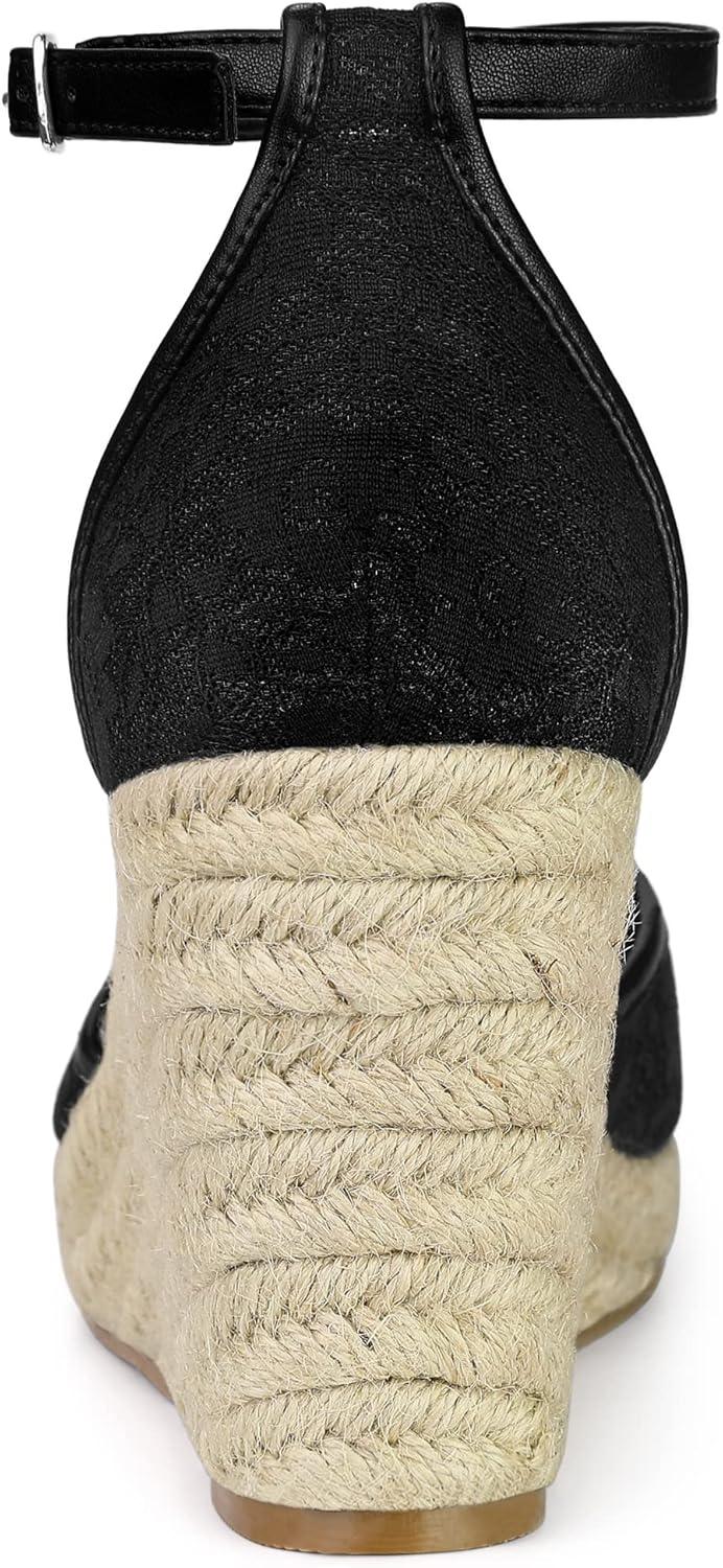 imageAllegra K Womens Closed Toe Espadrille Platform Heels Lace Wedge SandalsBlack