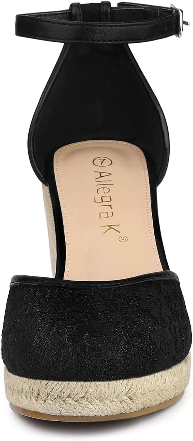 imageAllegra K Womens Closed Toe Espadrille Platform Heels Lace Wedge SandalsBlack