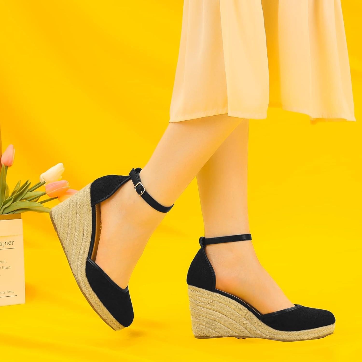 imageAllegra K Womens Closed Toe Espadrille Platform Heels Lace Wedge SandalsBlack