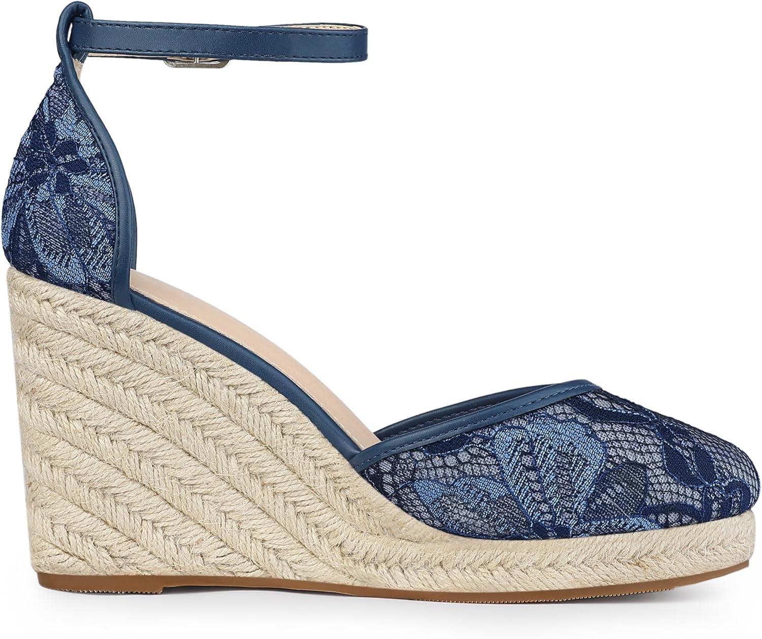imageAllegra K Womens Closed Toe Espadrille Platform Heels Lace Wedge SandalsNavy Blue