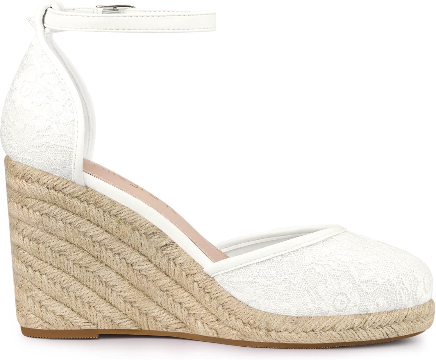 imageAllegra K Womens Closed Toe Espadrille Platform Heels Lace Wedge SandalsWhite
