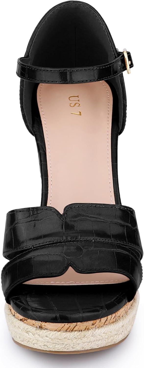 imageAllegra K Womens Cork Wedges Platform Wedge Heel SandalsBlack
