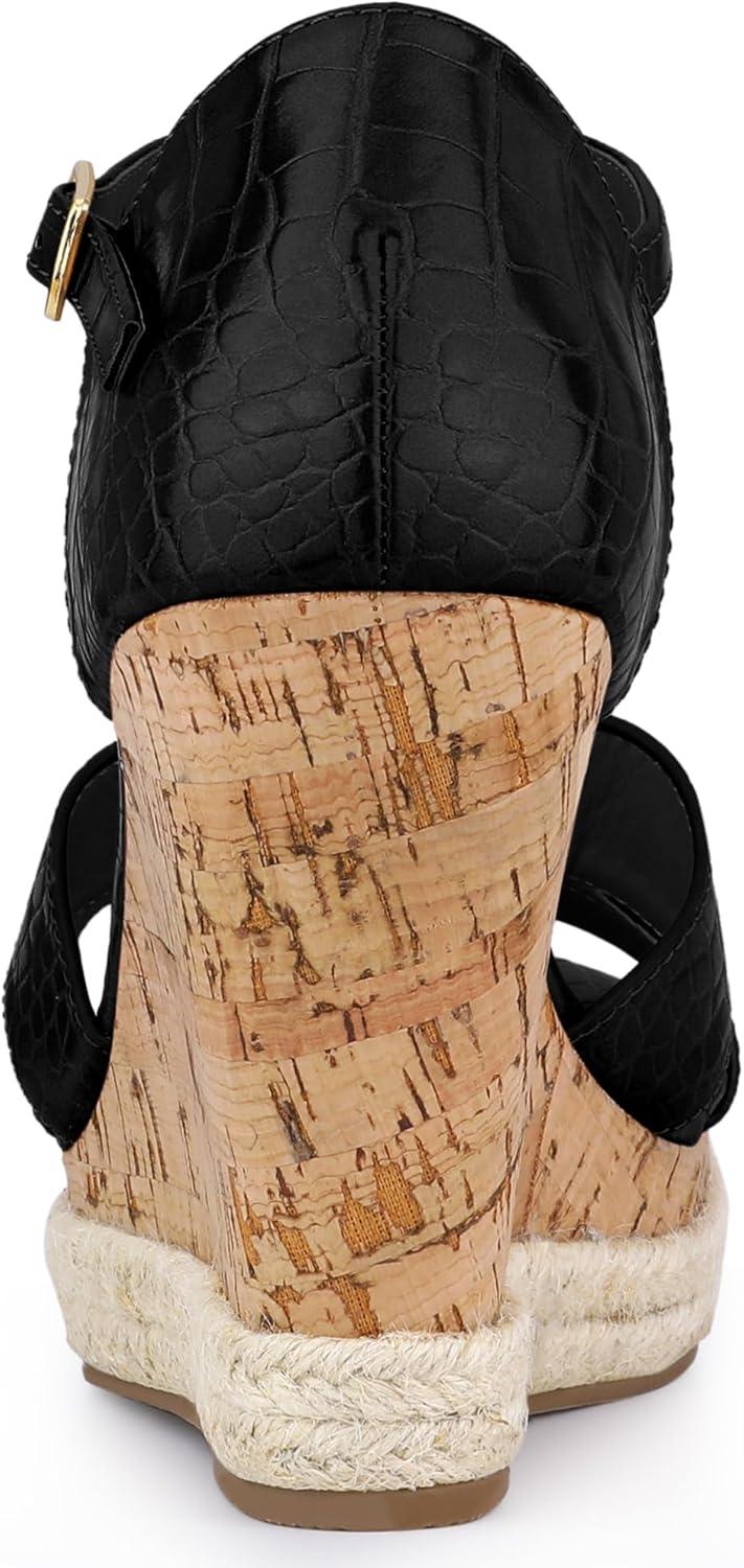 imageAllegra K Womens Cork Wedges Platform Wedge Heel SandalsBlack