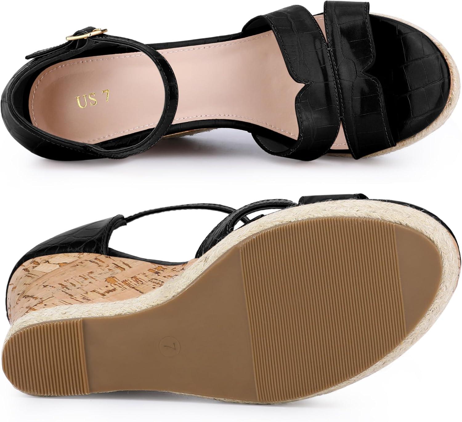 imageAllegra K Womens Cork Wedges Platform Wedge Heel SandalsBlack