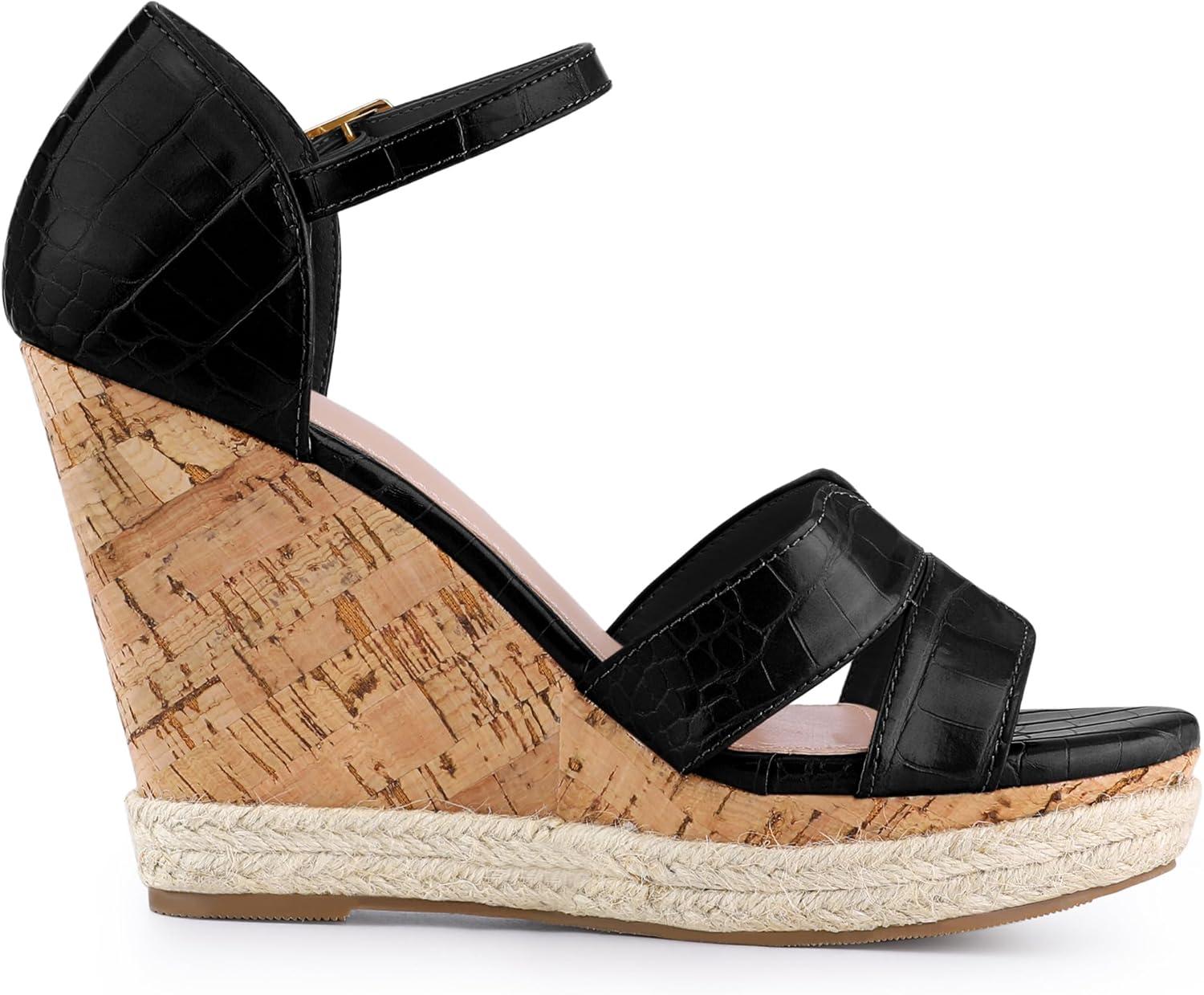 imageAllegra K Womens Cork Wedges Platform Wedge Heel SandalsBlack