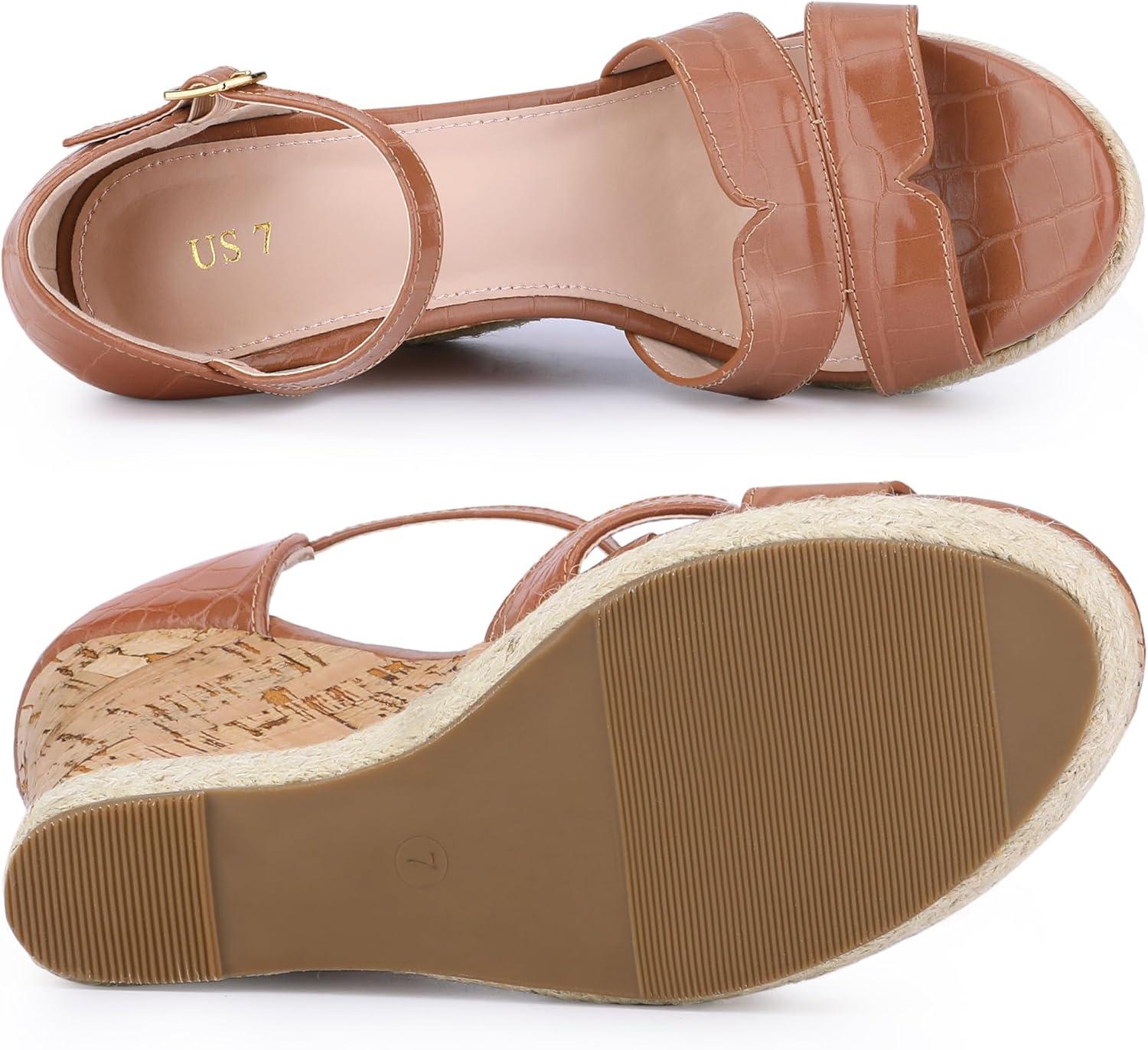 imageAllegra K Womens Cork Wedges Platform Wedge Heel SandalsBrown