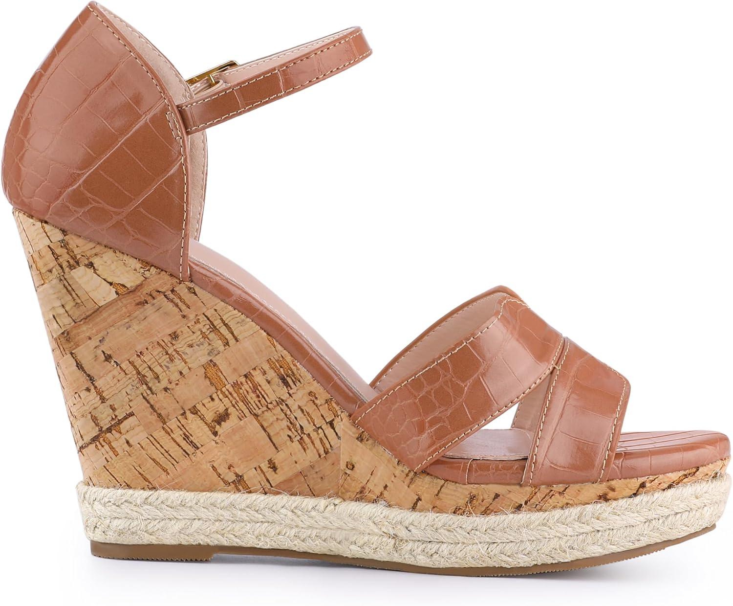 imageAllegra K Womens Cork Wedges Platform Wedge Heel SandalsBrown