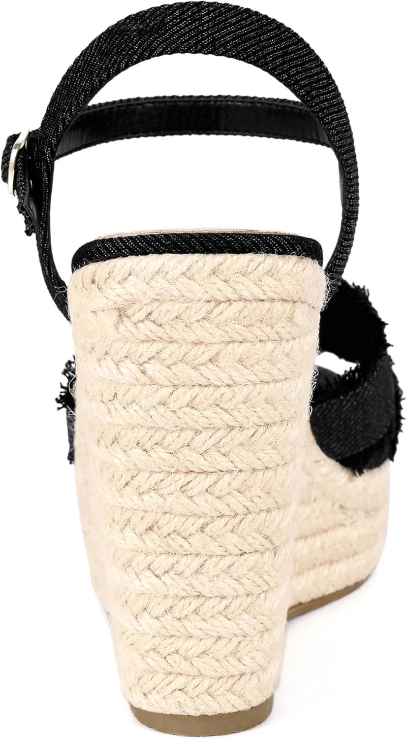 imageAllegra K Womens Denim Wedges Shoes Slingback Platform Wedge Heel SandalsBlack