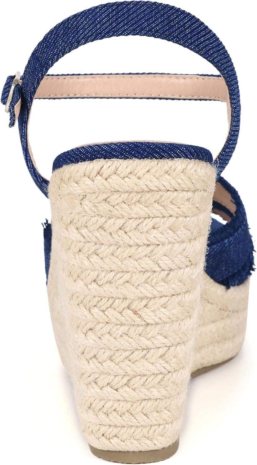 imageAllegra K Womens Denim Wedges Shoes Slingback Platform Wedge Heel SandalsBlue