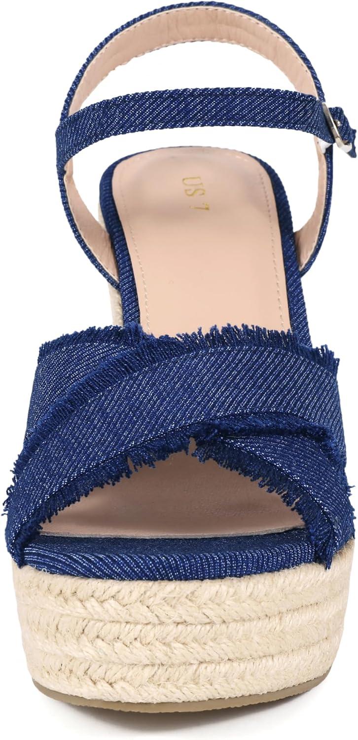 imageAllegra K Womens Denim Wedges Shoes Slingback Platform Wedge Heel SandalsBlue