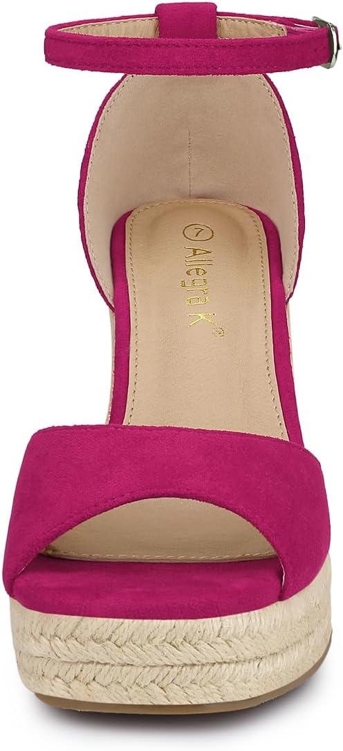 imageAllegra K Womens Espadrille Platform Ankle Strap Wedge Heel SandalsHot Pink
