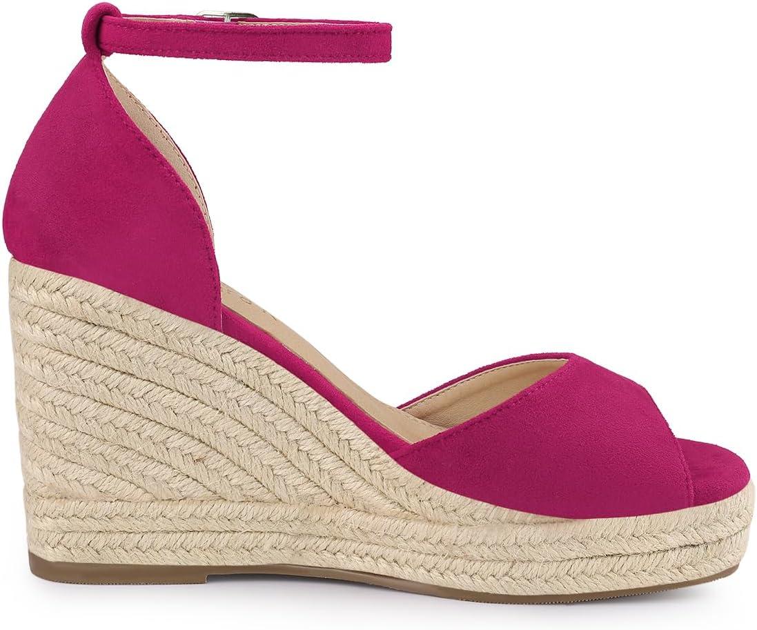 imageAllegra K Womens Espadrille Platform Ankle Strap Wedge Heel SandalsHot Pink