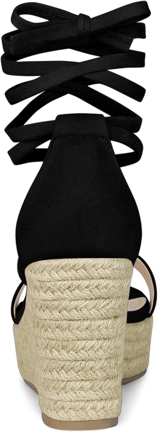 imageAllegra K Womens Espadrille Platform Lace Up Wedge Heels SandalsBlack