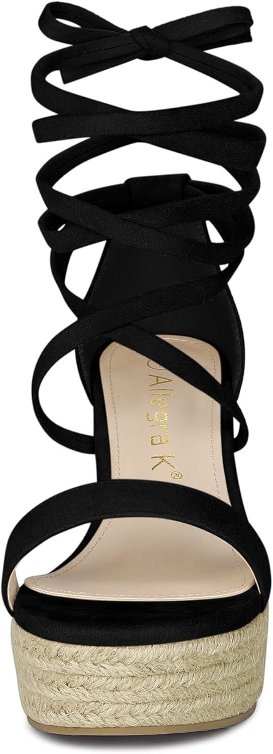 imageAllegra K Womens Espadrille Platform Lace Up Wedge Heels SandalsBlack