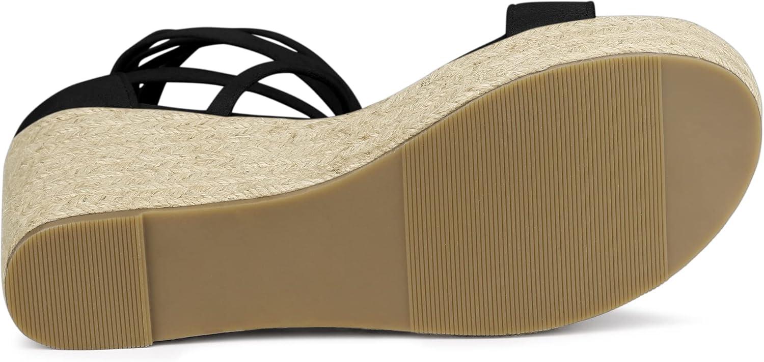 imageAllegra K Womens Espadrille Platform Lace Up Wedge Heels SandalsBlack