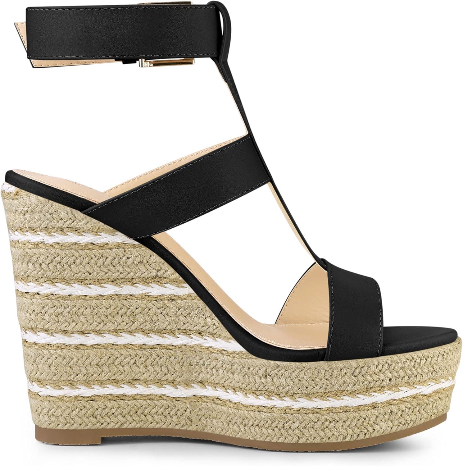 imageAllegra K Womens Espadrille Strappy Platform Wedges SandalsBlack