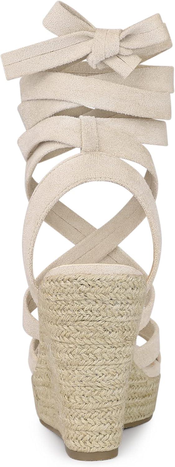 imageAllegra K Womens Espadrilles Platform Heels Lace Up Wedge SandalsBeige