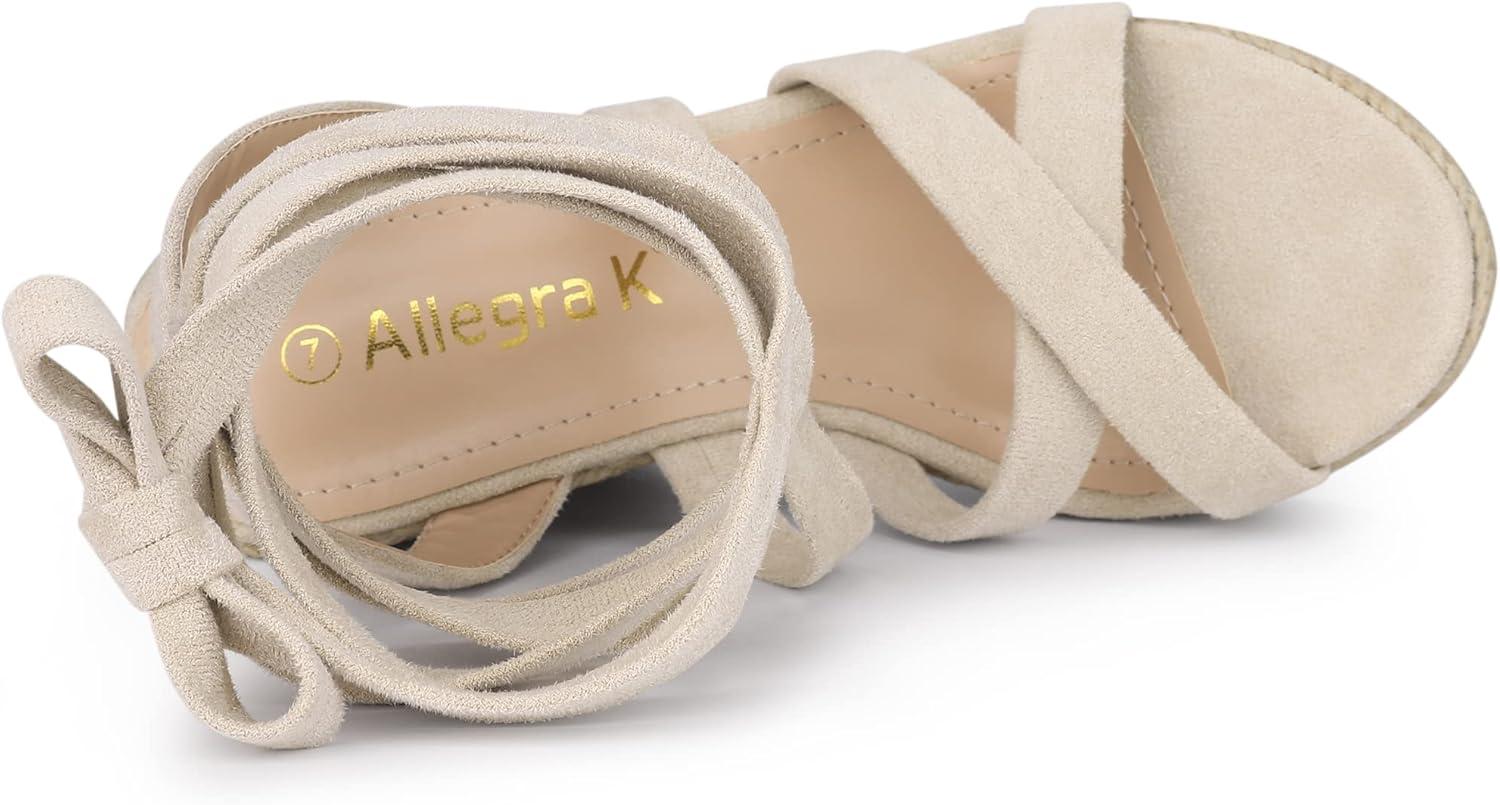 imageAllegra K Womens Espadrilles Platform Heels Lace Up Wedge SandalsBeige