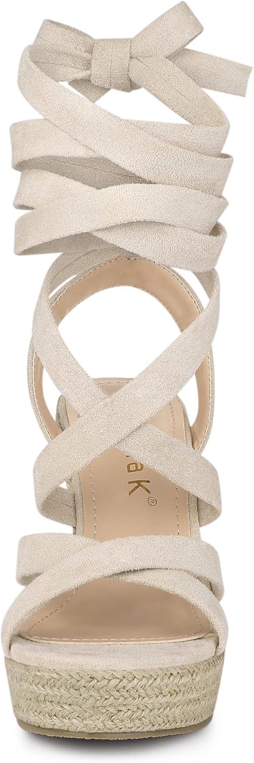 imageAllegra K Womens Espadrilles Platform Heels Lace Up Wedge SandalsBeige
