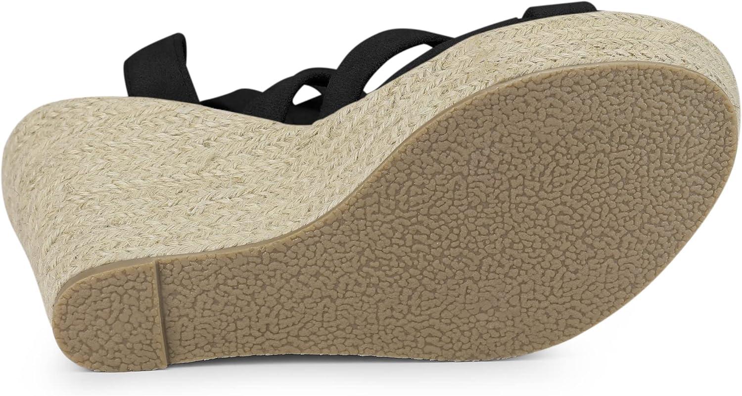 imageAllegra K Womens Espadrilles Platform Heels Lace Up Wedge SandalsBlack