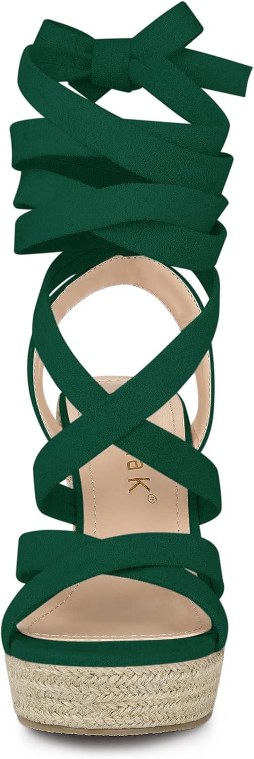 imageAllegra K Womens Espadrilles Platform Heels Lace Up Wedge SandalsGreen