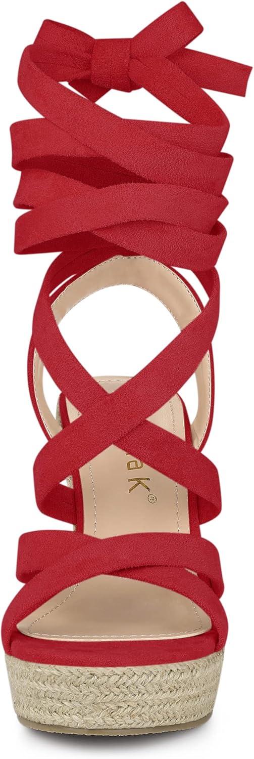 imageAllegra K Womens Espadrilles Platform Heels Lace Up Wedge SandalsRed