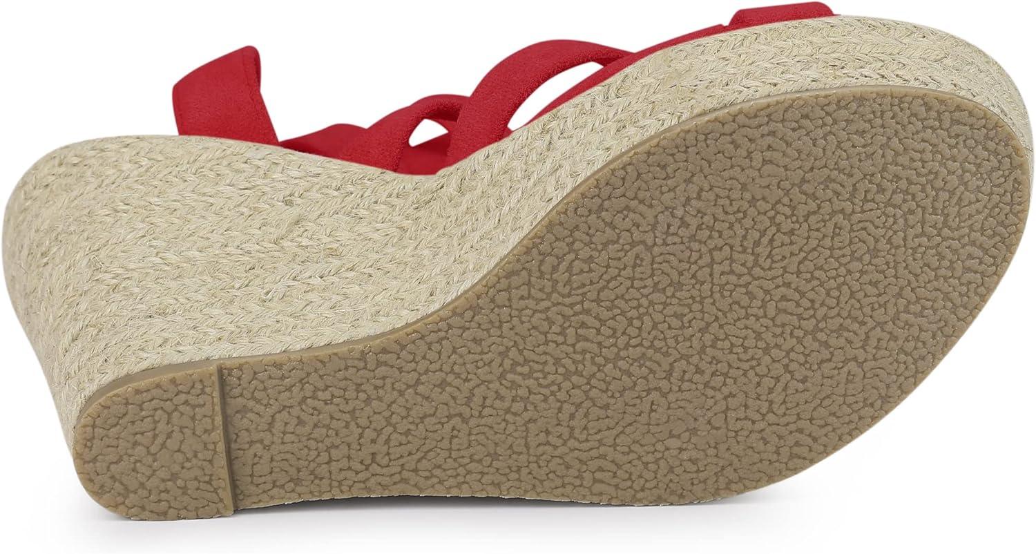imageAllegra K Womens Espadrilles Platform Heels Lace Up Wedge SandalsRed