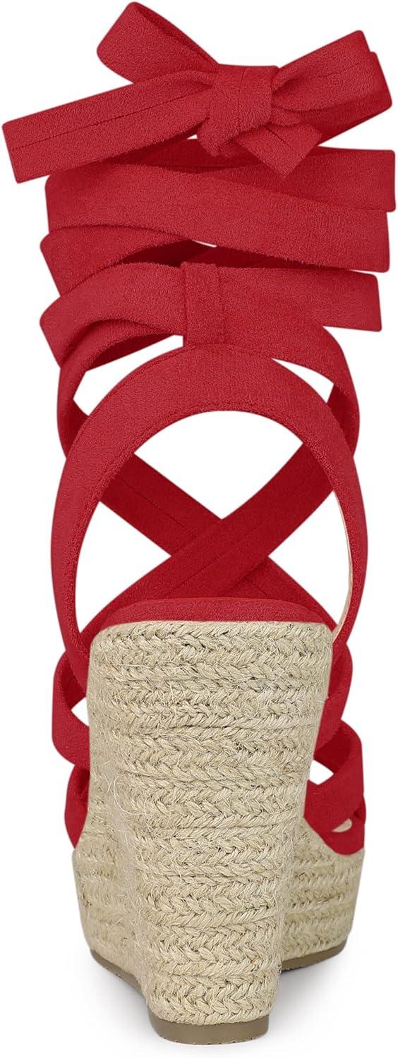 imageAllegra K Womens Espadrilles Platform Heels Lace Up Wedge SandalsRed