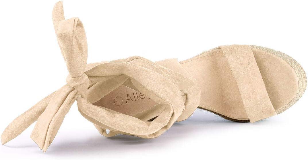 imageAllegra K Womens Espadrilles Platform Sandals Lace Up Open Toe Wedges HeelsBeige