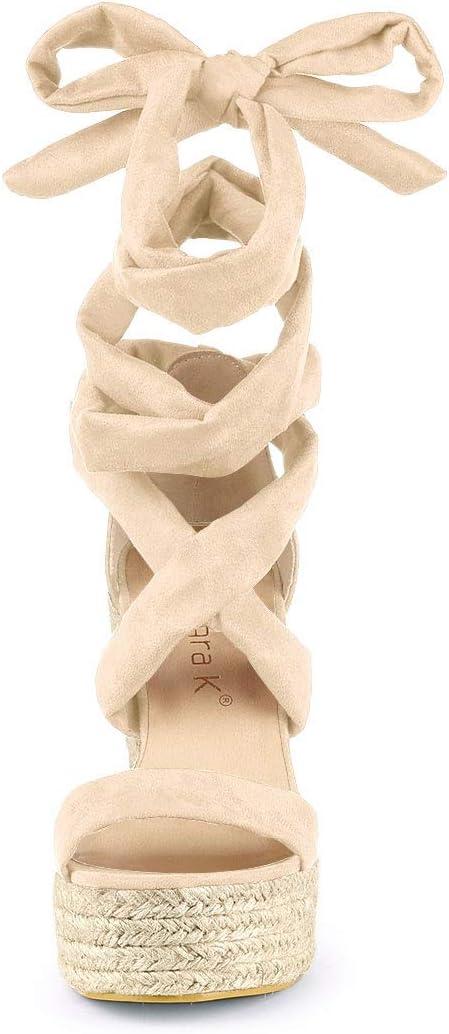imageAllegra K Womens Espadrilles Platform Sandals Lace Up Open Toe Wedges HeelsBeige
